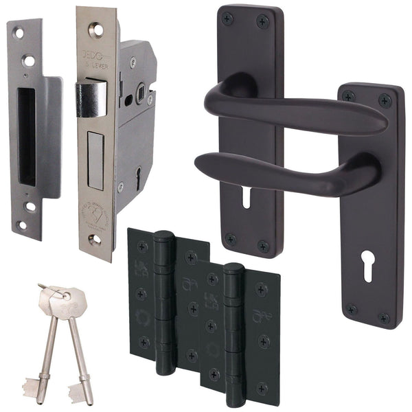 Sassari Matt Black Lever Door Handle Pack - BS3621 5 Lever Lock - tradefit - Featured Image