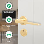 Tapera Satin Brass Lever on Rose Door Handle Kit - Medium Duty FD30/60 - 80mm Euro Sashlock and Double Cylinder - Keyed to Differ - tradefit - 2