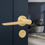Tapera Satin Brass Lever on Rose Door Handle Kit - Medium Duty FD30/60 - 80mm Euro Sashlock and Thumbturn Cylinder - Keyed to Differ - tradefit - 6