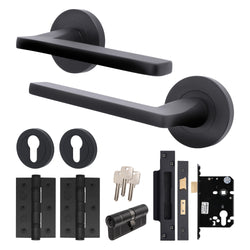 Euroda Black Lever on Rose Door Handle Pack - Euro Lock & Cylinder - tradefit