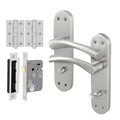 Nola Satin Nickel Lever on Backplate Door Handle Pack - 64mm Bathroom Lock