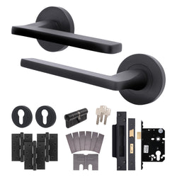 Euroda Black Lever on Rose Fire Door Handle Pack - Euro Lock & Cylinder - FD30/60 - tradefit