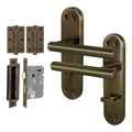 Olbia Antique Brass Lever on Backplate Door Handle Pack – 64mm Bathroom Lock