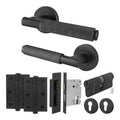 Dinis Matt Black Lever on Rose Door Handle Kit - 80mm Euro Sashlock and Double Cylinder - Keyed to Differ