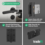 Dinis Matt Black Lever on Rose Door Handle Kit - 80mm Euro Sashlock and Double Cylinder - Keyed Alike - tradefit - 5