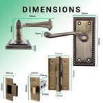 Georgian Rope Edge Scroll Antique Brass Door Handle Pack - 76mm Latch - tradefit - 3