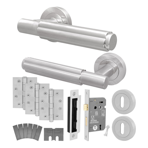 Flores Satin Nickel Lever on Rose Door Handle Kit - Medium Duty FD30/60 - 80mm Sashlock - tradefit - Featured Image