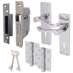 Victorian Scroll Polished Chrome Lever Door Handle Pack - BS3621 5 Lever Lock - tradefit