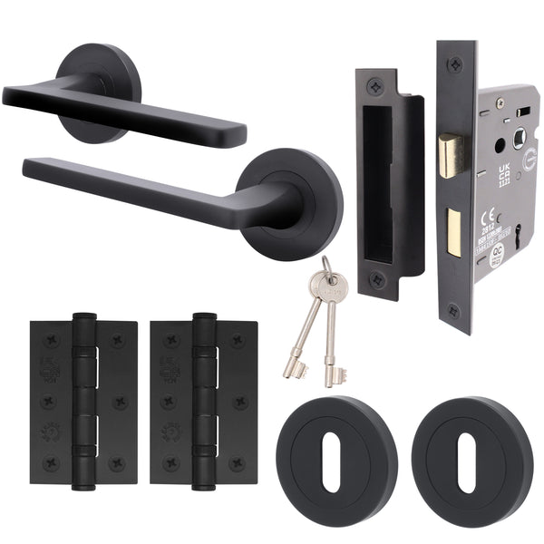 Euroda Black Lever on Rose Door Handle Pack - 3 Lever Lock - Featured Image