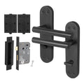 Olbia Matt Black Lever on Backplate Door Handle Pack – 80mm Bathroom Lock