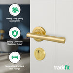 Olbia Satin Brass Lever on Rose Door Handle Kit - 80mm Euro Sashlock and Thumbturn Cylinder - Master Keyed - 4