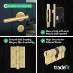 Olbia Satin Brass Lever on Rose Door Handle Kit - 80mm Euro Sashlock and Thumbturn Cylinder - Master Keyed - 9