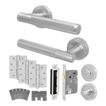 Aurora Satin Nickel Lever on Rose Door Handle Kit - Medium Duty FD30/60 - 80mm Bathroom Lock - 1