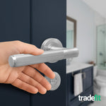 Aurora Satin Nickel Lever on Rose Door Handle Kit - Medium Duty FD30/60 - 80mm Bathroom Lock - tradefit - 6