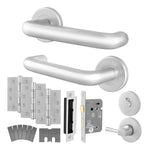 Return to Door Lever on Rose Satin Aluminium Door Handle Kit - Medium Duty FD30/60 - 80mm Bathroom Lock - 1