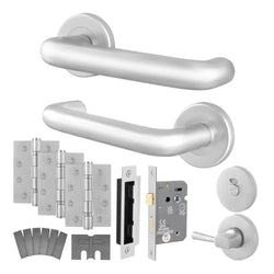 Return to Door Lever on Rose Satin Aluminium Door Handle Kit - Medium Duty FD30/60 - 80mm Bathroom Lock