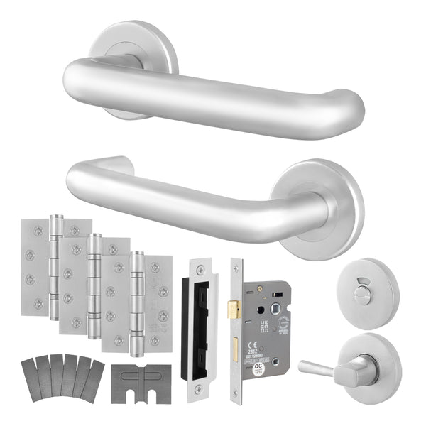 Return to Door Lever on Rose Satin Aluminium Door Handle Kit - Medium Duty FD30/60 - 80mm Bathroom Lock - Featured Image