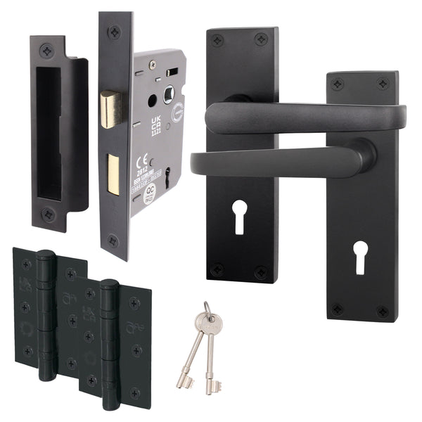 Straight Pattern Black Door Handle Pack - 80mm Sashlock - tradefit - Featured Image