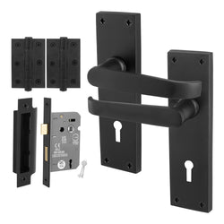 Straight Pattern Black Door Handle Pack - 64mm Sashlock - tradefit