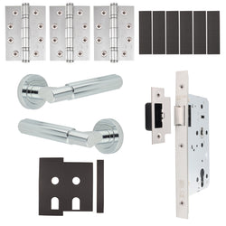 Flores Polished Chrome Lever on Rose Door Handle Kit - Heavy Duty FD30/60 - DIN Latch - tradefit