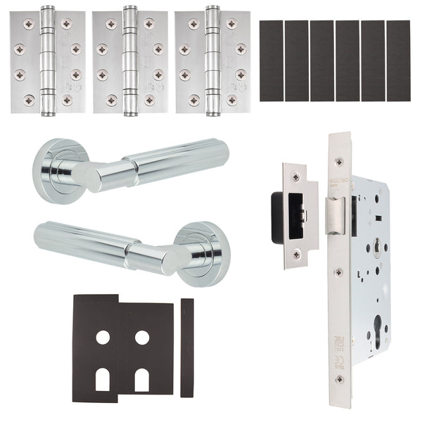 Flores Polished Chrome Lever on Rose Door Handle Kit - Heavy Duty FD30/60 - DIN Latch - tradefit - Featured Image