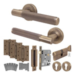 Aurora Antique Brass Lever on Rose Door Handle Kit - Medium Duty FD30/60 - 80mm Euro Sashlock and Thumbturn Cylinder - Keyed to Differ - tradefit - 1