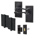 Georgian Rope Edge Scroll Black Door Handle Pack - 76mm Latch - tradefit - 1