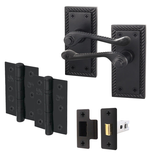 Georgian Rope Edge Scroll Black Door Handle Pack - 76mm Latch - tradefit - Featured Image