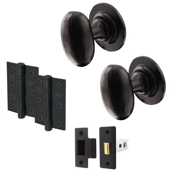 Tudor Black Iron Oval Mortice/Rim Door Knob Kit - 76mm Latch - 76mm Hinges - tradefit - Featured Image