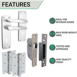 London Lever Door Handle 5 Lever Lock Kit / Pack - 153 x 40mm - 66mm Sash Lock & 76mm Hinges - Satin Aluminium - tradefit - 3