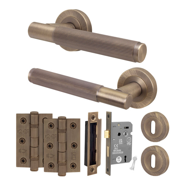 Aurora Antique Brass Lever on Rose Door Handle Kit - Sashlock - Featured Image