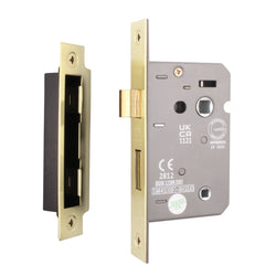 Mortice Fire Rated Bathroom Lock - 64mm Case Size - 44mm Backset - Satin Brass - tradefit