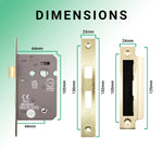Mortice Fire Rated Bathroom Lock - 64mm Case Size - 44mm Backset - Satin Brass - tradefit - 4