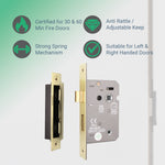 Mortice Fire Rated Bathroom Lock - 80mm Case Size - 57mm Backset - Satin Brass - tradefit - 3