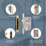 Mortice Fire Rated Bathroom Lock - 64mm Case Size - 44mm Backset - Satin Brass - tradefit - 6