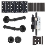 Claro Matt Black Lever on Rose Door Handle Kit - Heavy Duty FD30/60 - DIN Bathroom Lock - tradefit - 1