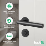 Mitre Lever on Rose Matt Black Door Handle Kit - Medium Duty - 80mm Bathroom Lock - tradefit - 4