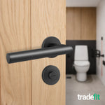 Mitre Lever on Rose Matt Black Door Handle Kit - Medium Duty - 80mm Bathroom Lock - 6