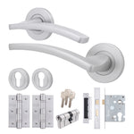 Euroda - Plus Satin Chrome Lever on Rose Door Handle Pack - Euro Lock & Cylinder - tradefit - 1