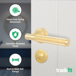 Aurora Satin Brass Lever on Rose Door Handle Kit - 64mm Bathroom Lock - tradefit - 2