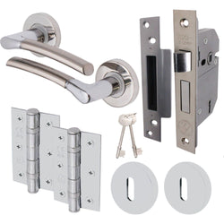 Bosa Duo Style Polished Chrome/Satin Nickel Lever on Rose Door Handle Pack - BS3621 5 Lever Sashlock - tradefit