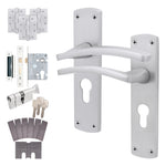 Euroda - Plus Satin Chrome Fire Door Handle Pack - Euro Lock & Thumbturn Cylinder - tradefit - 1