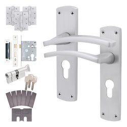 Euroda - Plus Satin Chrome Fire Door Handle Pack - Euro Lock & Thumbturn Cylinder - tradefit
