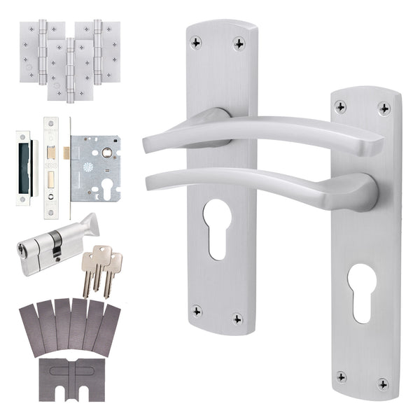 Euroda - Plus Satin Chrome Fire Door Handle Pack - Euro Lock & Thumbturn Cylinder - tradefit - Featured Image