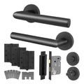 Mitre Matt Black Lever on Rose Door Handle Kit - Medium Duty FD30/60 - 80mm Bathroom Lock