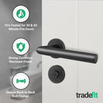 Mitre Matt Black Lever on Rose Door Handle Kit - Medium Duty FD30/60 - 80mm Bathroom Lock - tradefit - 5