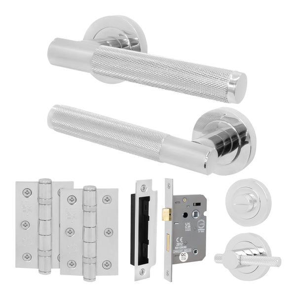 Dumont Polished Chrome Lever on Rose Door Handle Kit - 64mm Bathroom Lock - Featured Image