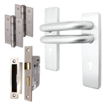 Round Bar 19mm Safety Return To Door Lever Lock Pack - 175 x 44mm - 66mm Lock x 75mm Hinges - Satin Stainless - tradefit - 1