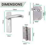 Round Bar 19mm Safety Return To Door Lever Lock Pack - 175 x 44mm - 66mm Lock x 75mm Hinges - Satin Stainless - tradefit - 4