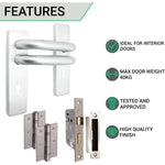 Round Bar 19mm Safety Return To Door Lever Lock Pack - 175 x 44mm - 66mm Lock x 75mm Hinges - Satin Stainless - tradefit - 3